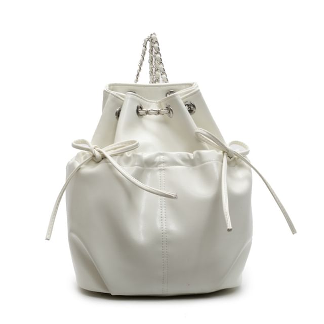 Leather Strap Faux Chain Plain Backpack Bow