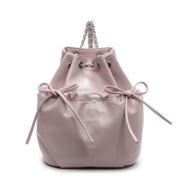 Leather Strap Faux Chain Plain Backpack Bow