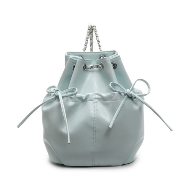 Leather Strap Faux Chain Plain Backpack Bow