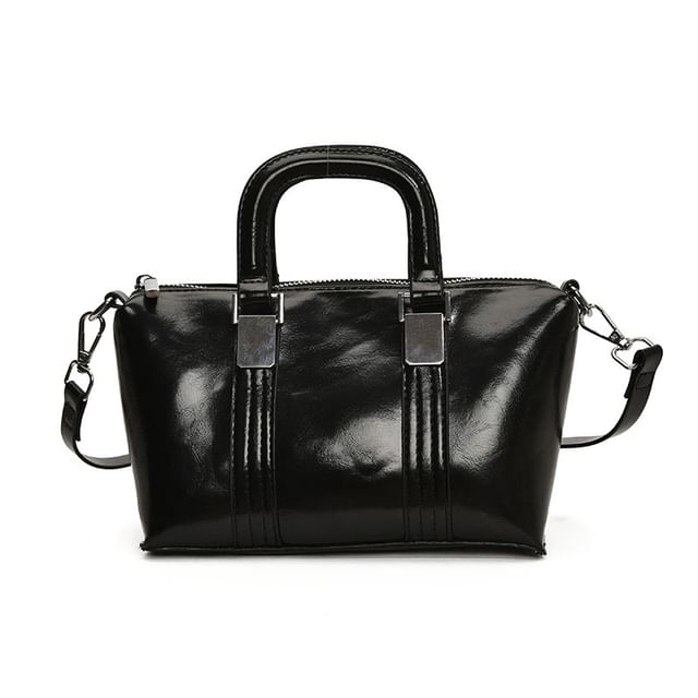 Plain Faux Crossbody Bag Handle Leather Top