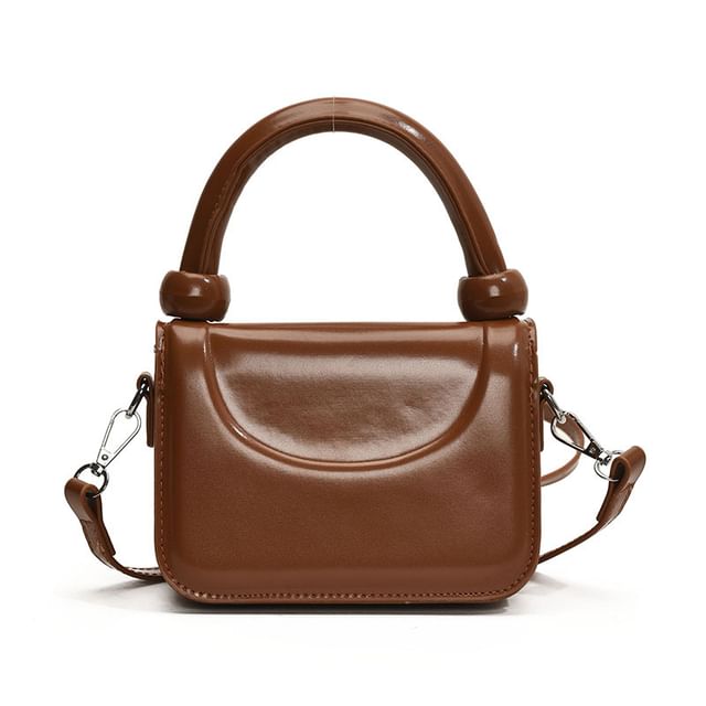 Leather Crossbody Top Handle Plain Faux Bag