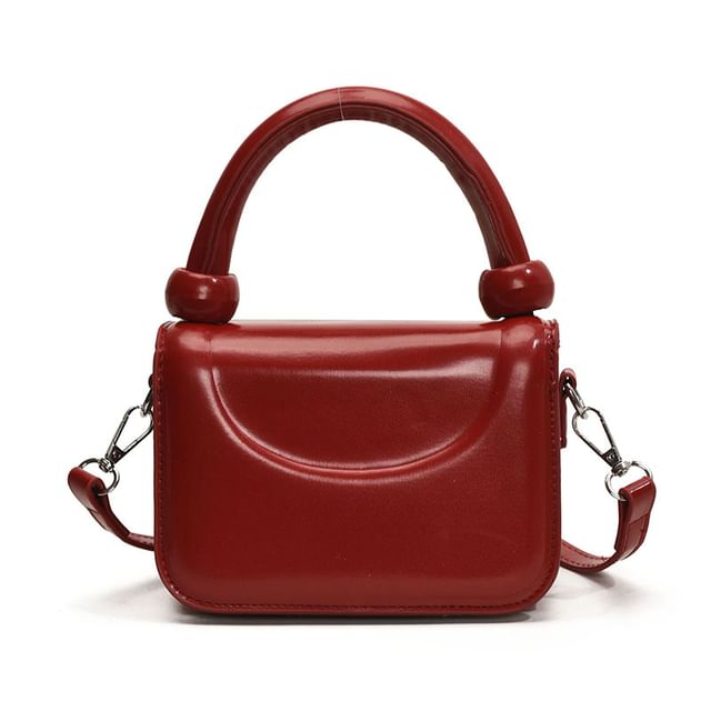 Leather Crossbody Top Handle Plain Faux Bag