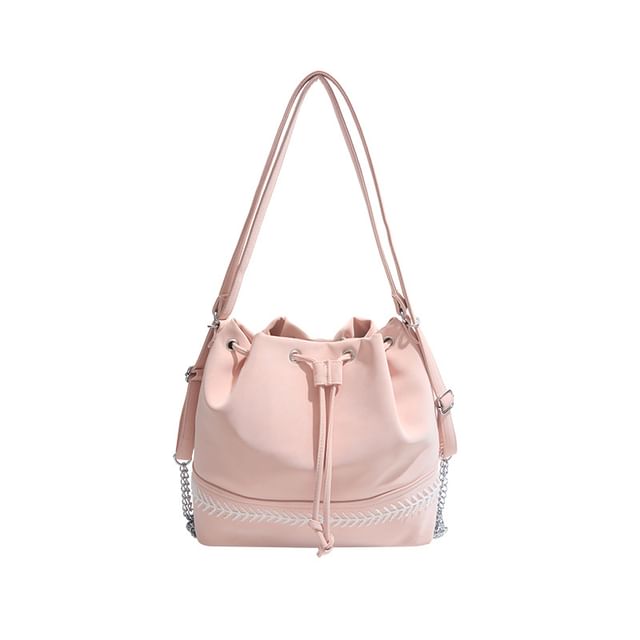 Leather Faux Drawstring Tone Two Bag Bucket