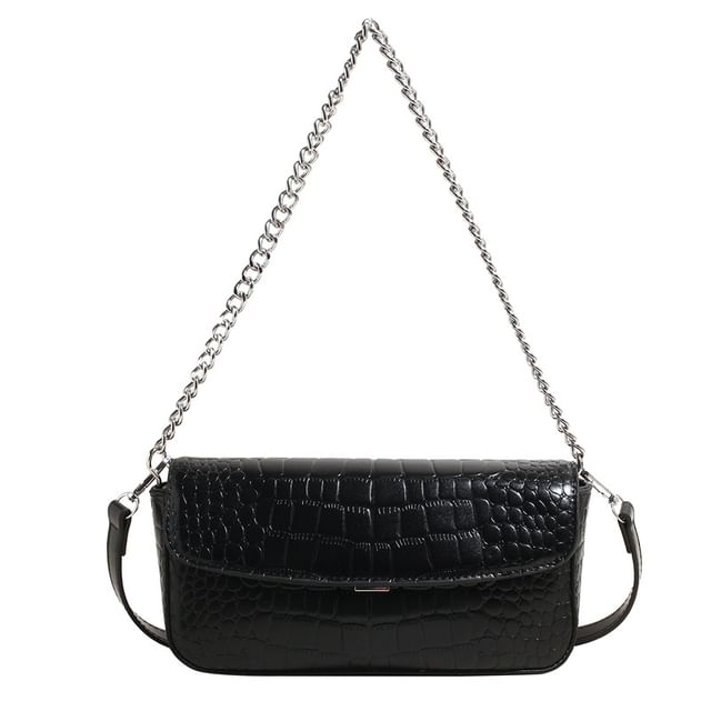 Leather Crossbody Strap Bag Faux Textured Flap Chain