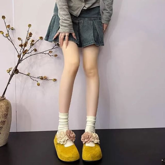 Wedge Mary Genuine Jane Floral Mules Accent Leather Hidden