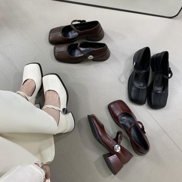 Heel Pumps Mary Block Square Jane Toe