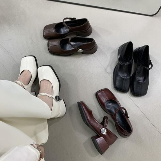 Heel Pumps Mary Block Square Jane Toe