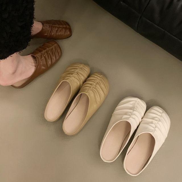 Mules Faux Leather Ruched