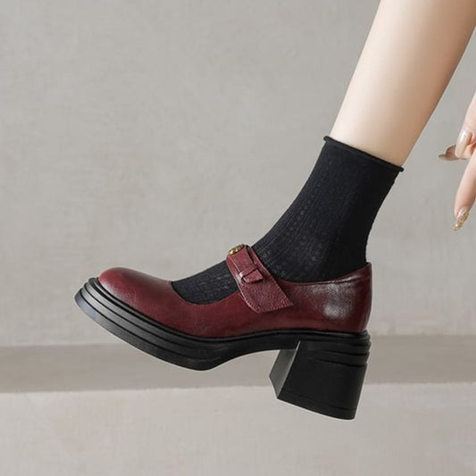 Block Mary Jane Platform Heel Pumps