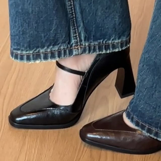 Heel Mary Square Toe Pumps Jane Block Panel