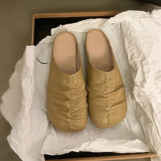 Mules Faux Leather Ruched