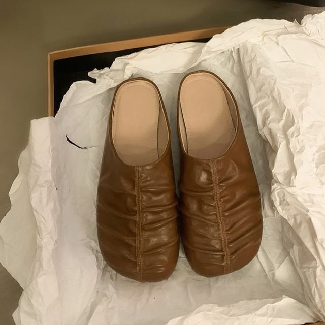 Mules Faux Leather Ruched