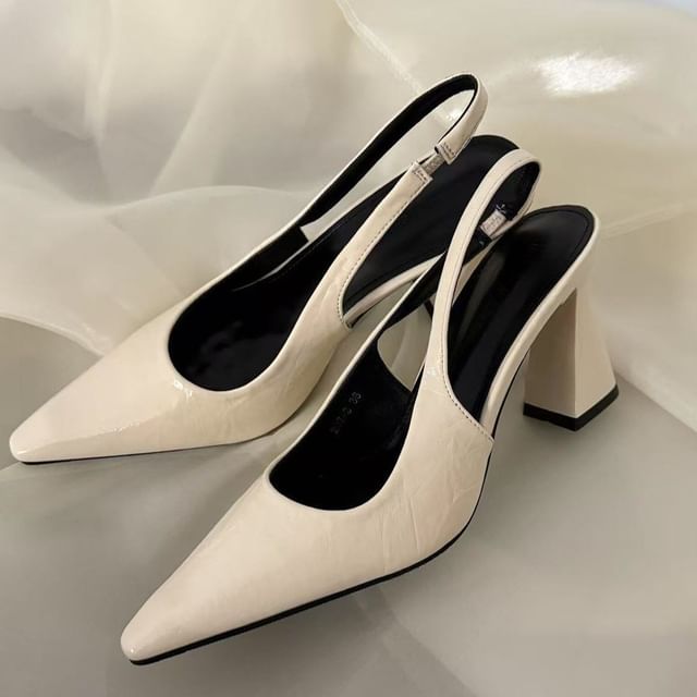 Slingback Toe Pumps Heel Block Pointed