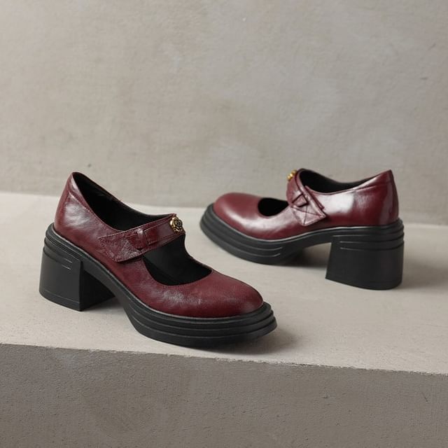 Block Mary Jane Platform Heel Pumps