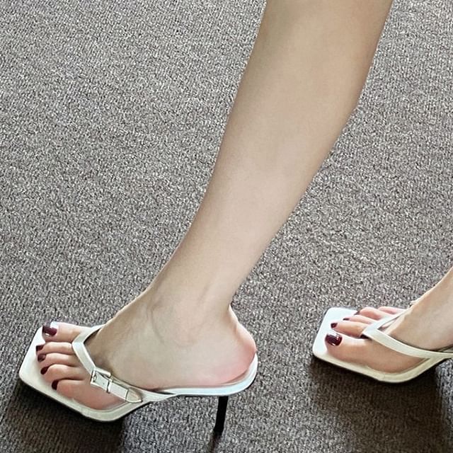 Thong Buckled Heel High Sandals Slide