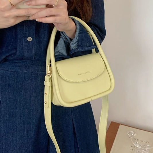 Leather Crossbody Bag Top Handle Faux Flap