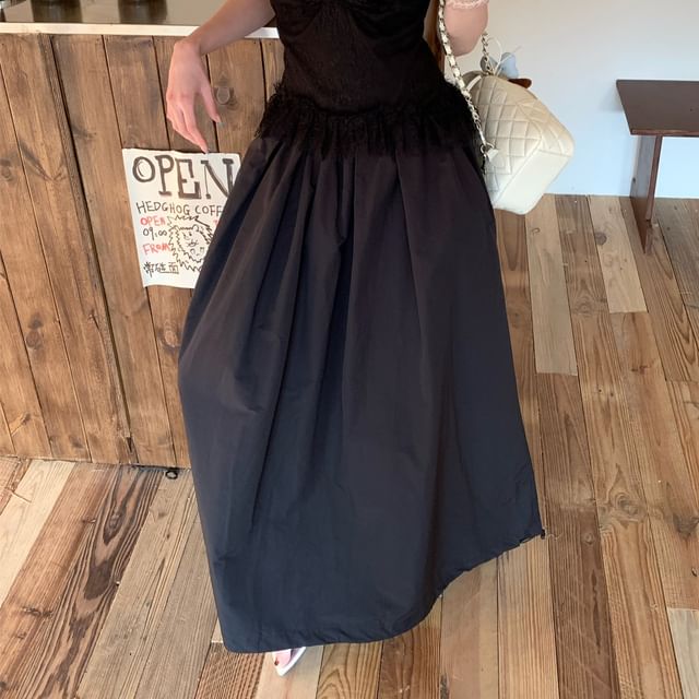 Rise Slim Plain Skirt Tank High Panel Fit Maxi Top / Lace A-Line