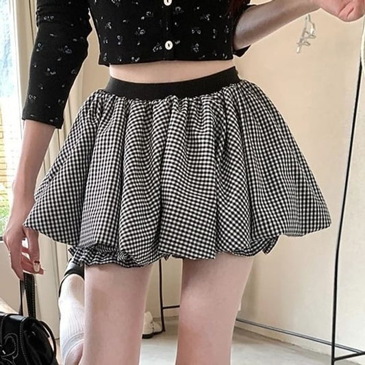 A-Line Bubble Hem Rise High Mini Skirt