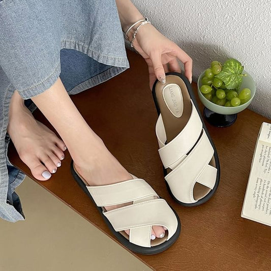 Plain Platform Faux Leather Sandals Cutout