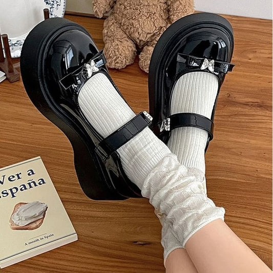 Butterfly Mary Patent Bow Leather Shoes Jane Platform