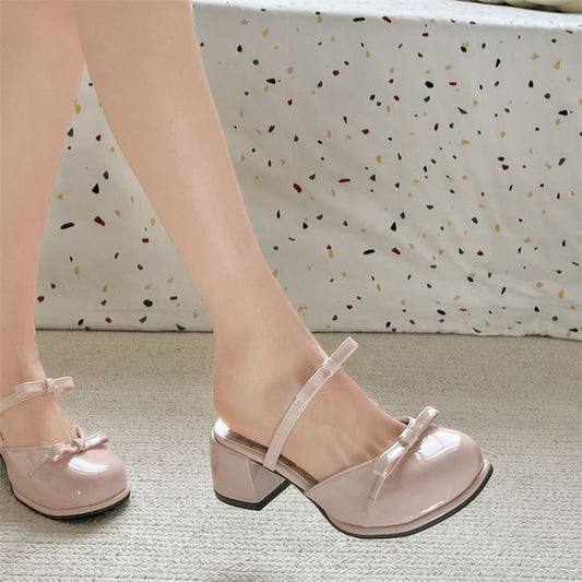 Patent Chunky Leather Sandals Heel Bow