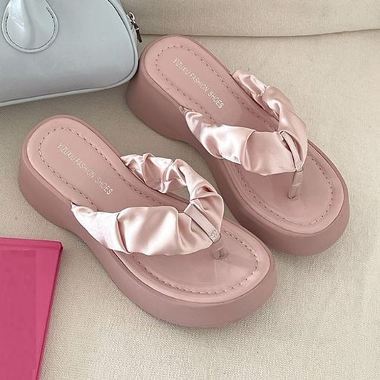 Ruched Sandals Platform Thong