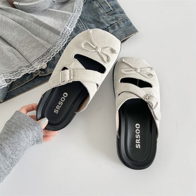 Jane Mules Cross Strap Buckled Bow Mary Platform