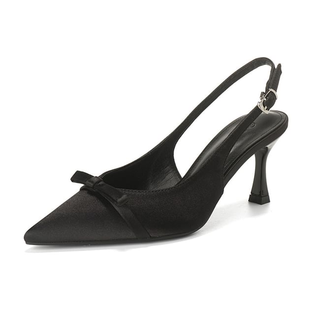 Satin High Heel Bow Slingback Sandals Pointed Toe