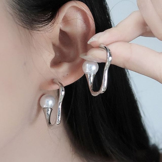 Earring Irregular Faux Alloy Pearl Hoop Open