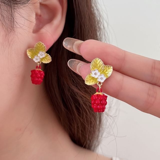Earring Drop Alloy Berry Floral Glaze