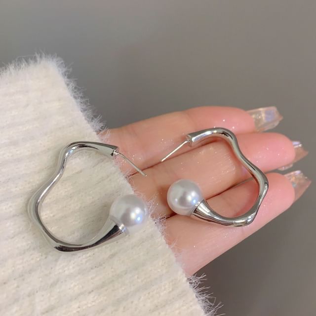 Earring Irregular Faux Alloy Pearl Hoop Open
