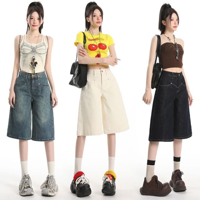 Mid Rise Denim Shorts