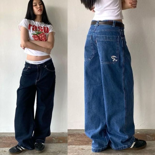 Loose-Fit Washed Low Wide-Leg Rise Jeans