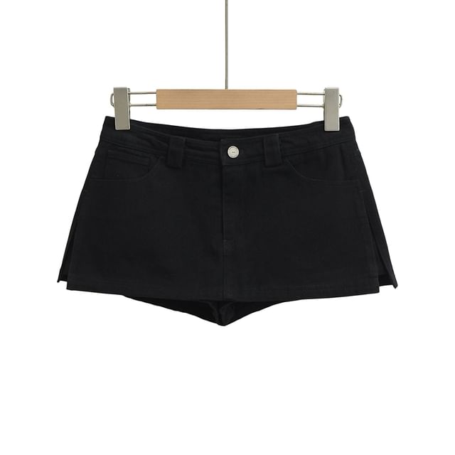 High Waist Plain Slit Mini Denim Skort