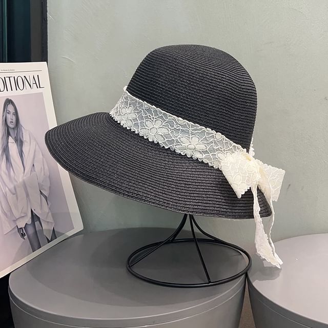 Ribbon Hat Bucket Lace Straw