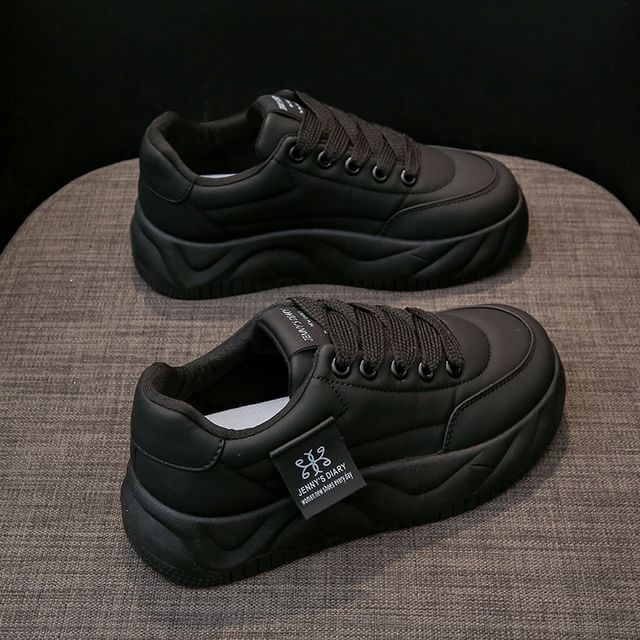 Sneakers Faux Lace-Up Leather Platform