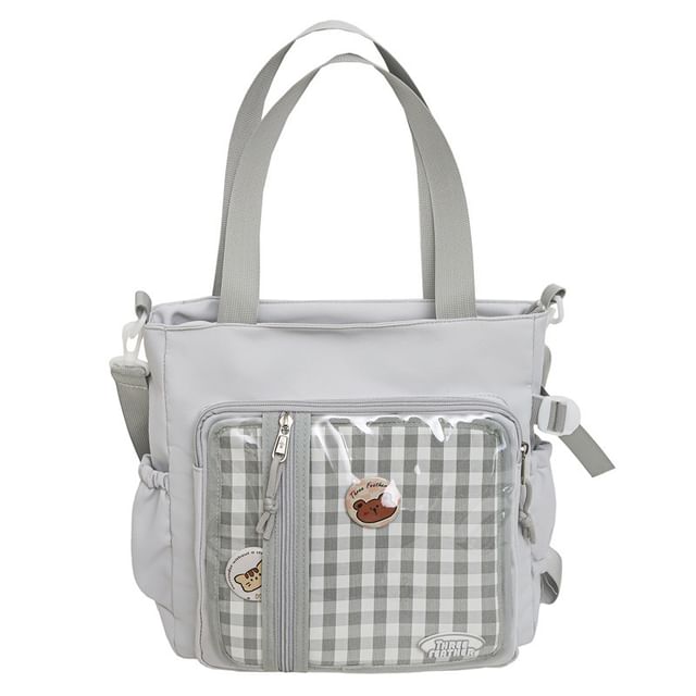 + Gingham Tote Multi-Pocket Bag Set: Badge
