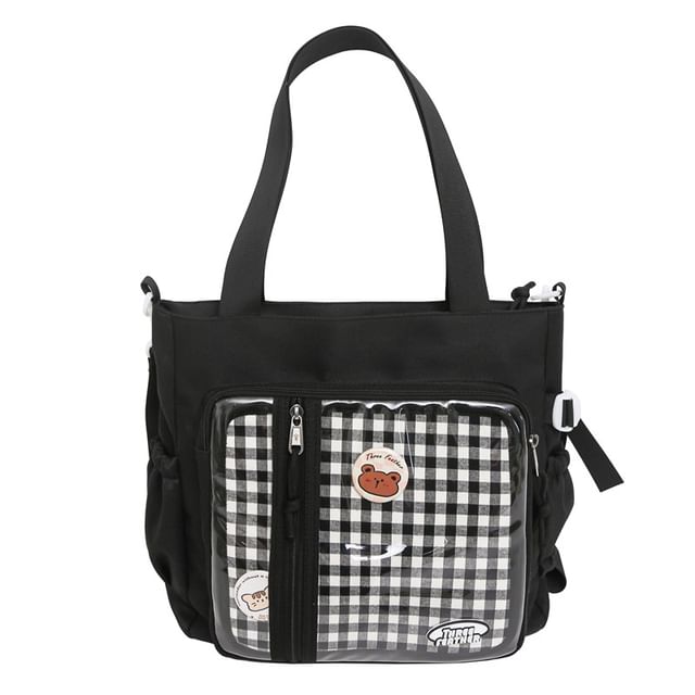 + Gingham Tote Multi-Pocket Bag Set: Badge