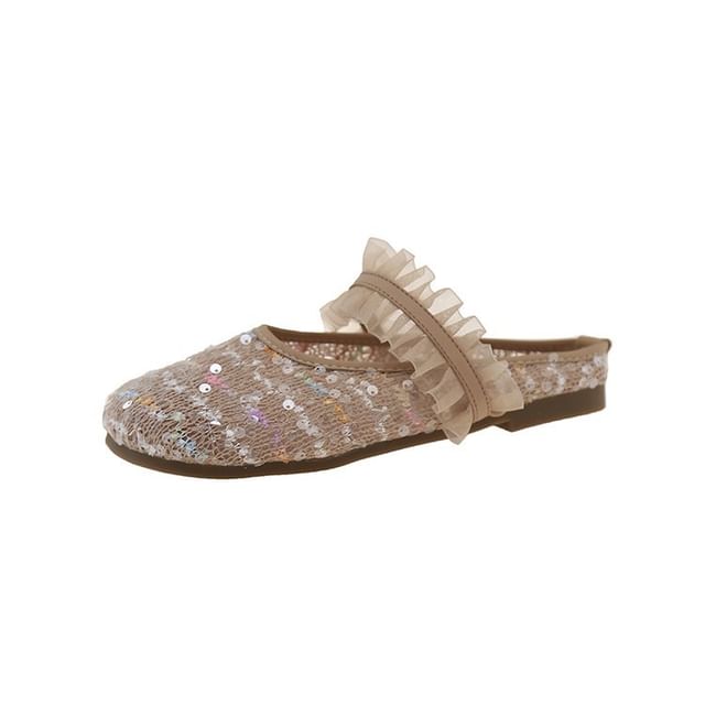 Round Toe Mary Sequin Jane Mules Mesh