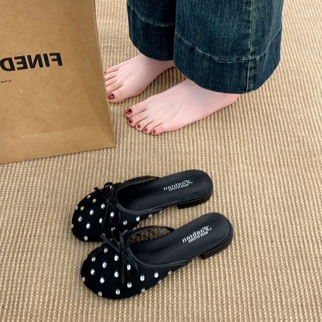 Bow Mules Mesh Rhinestone