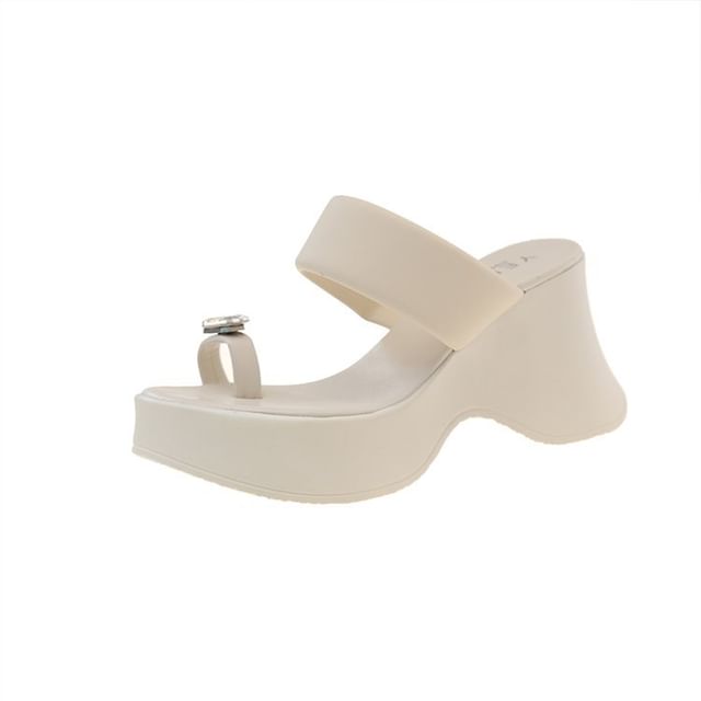 Toe Platform Slide Wedge Loop Rhinestone Heel Sandals