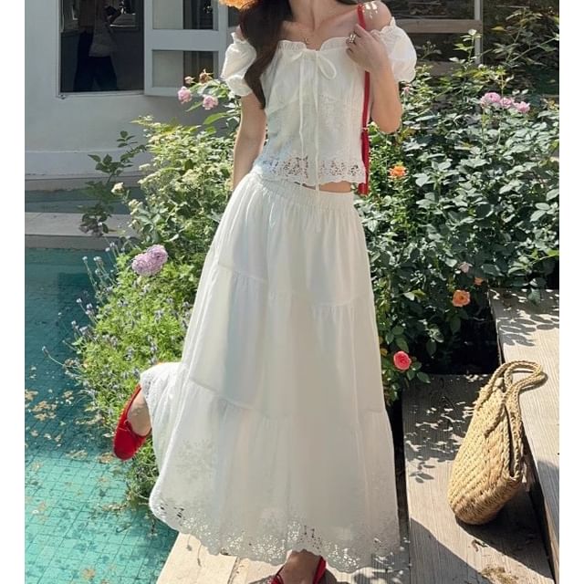 Off-Shoulder Ruffle Top & Maxi Skirt Set