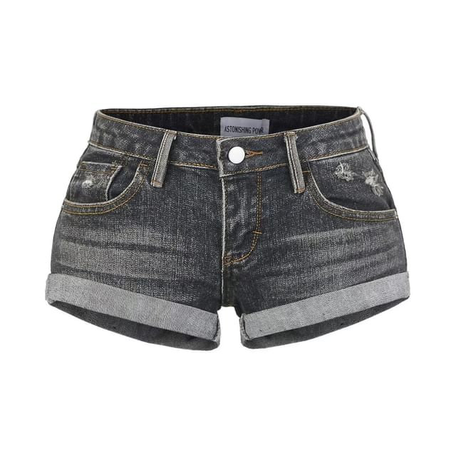 Distressed Roll Up Hem Denim Shorts