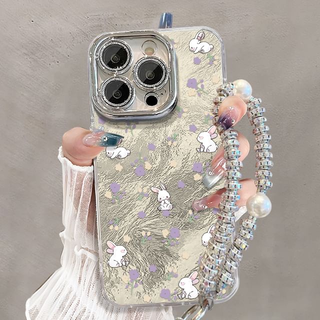 Animal Print Phone Case / Faux Pearl Phone Strap / Set