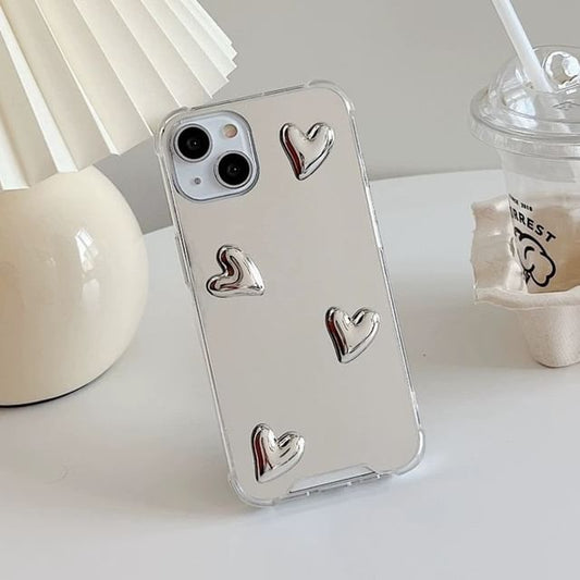 Case Set Mirrored Phone Decoration Strap Heart with Adhesive /