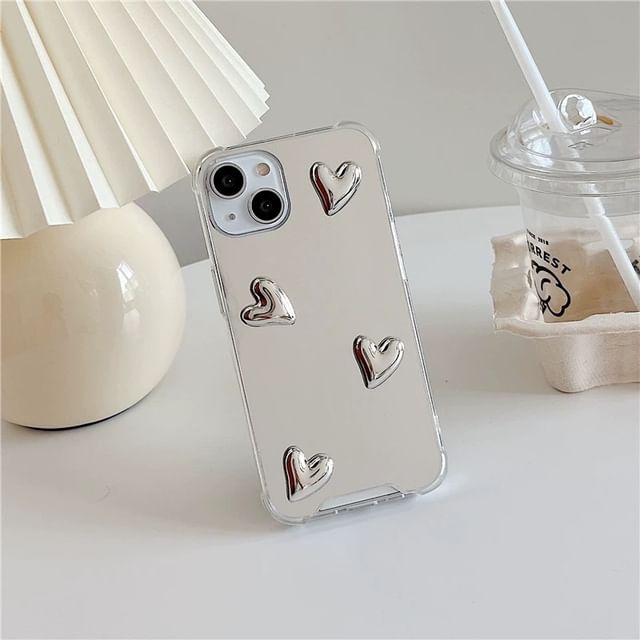Case Set Mirrored Phone Decoration Strap Heart with Adhesive /
