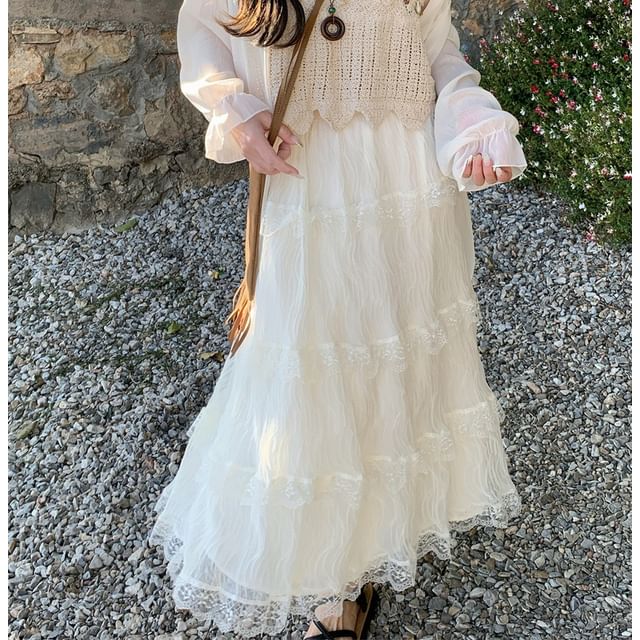 Lace Maxi Skirt with High Waist and Jacket Combo