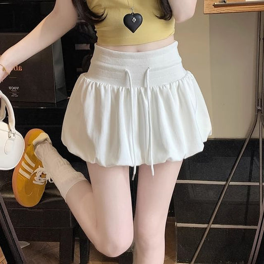 Tie-Waist Pleated Paperbag Mini Skirt