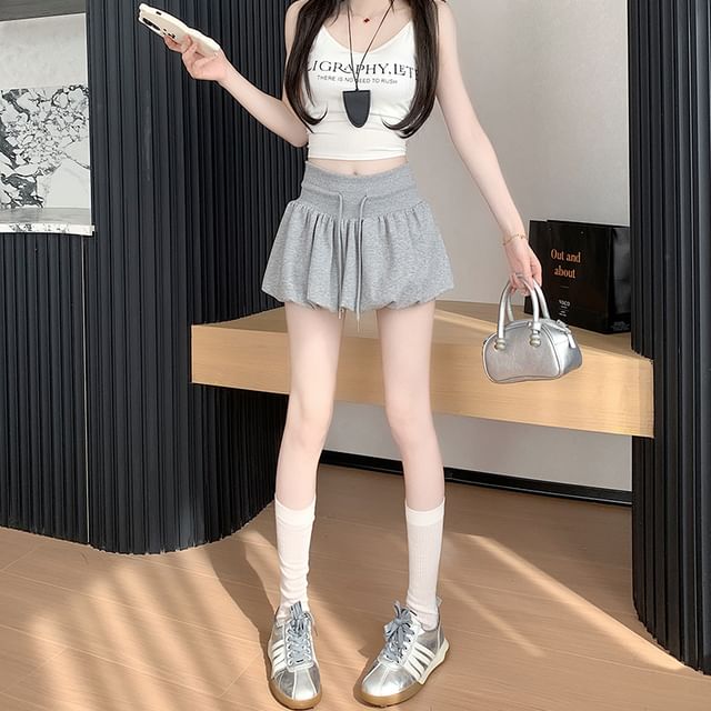 Tie-Waist Pleated Paperbag Mini Skirt