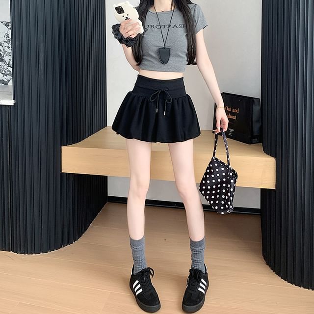 Tie-Waist Pleated Paperbag Mini Skirt